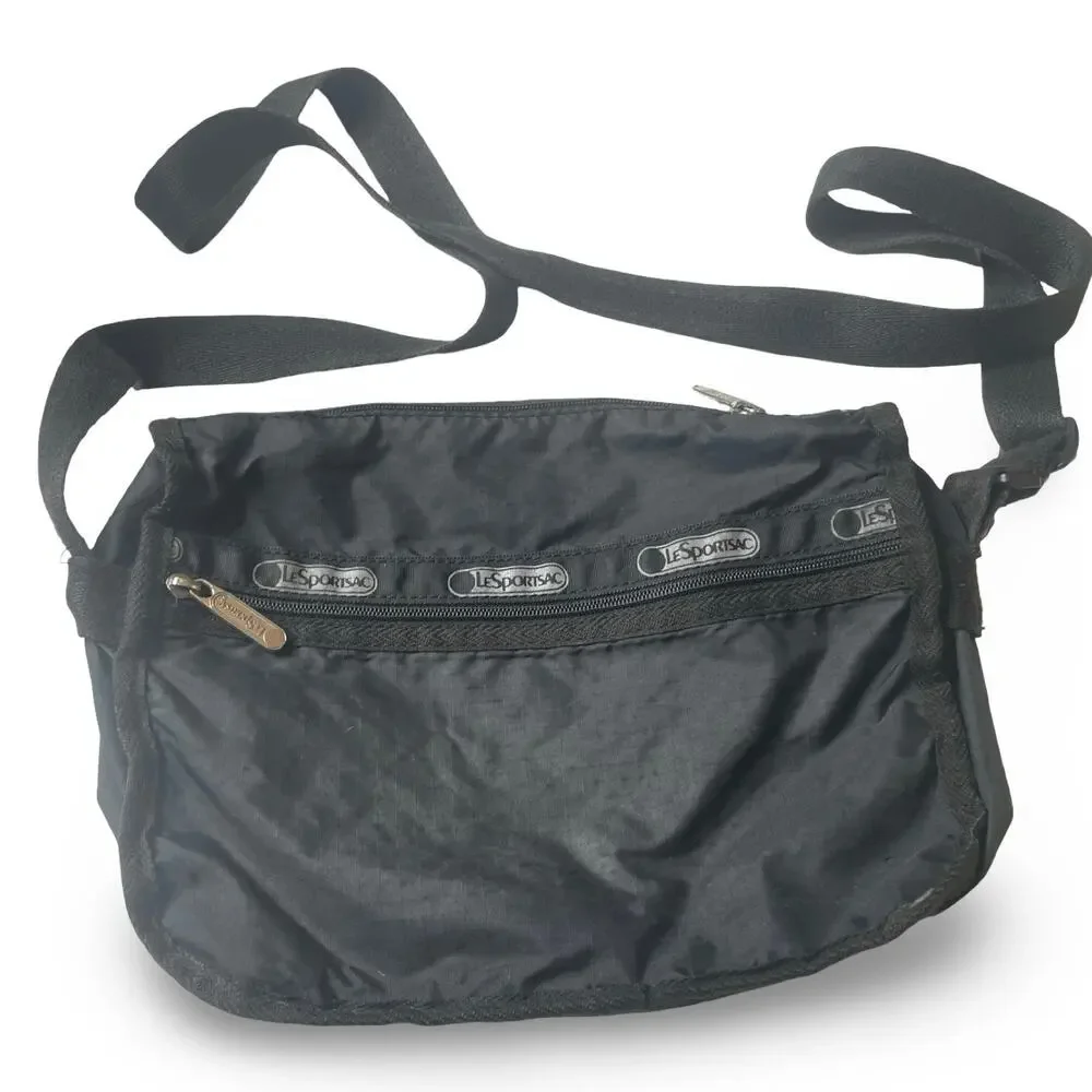 LeSportsac Black Nylon Crossbody Messenger Bag Adjustable Strap 11 x 8.5